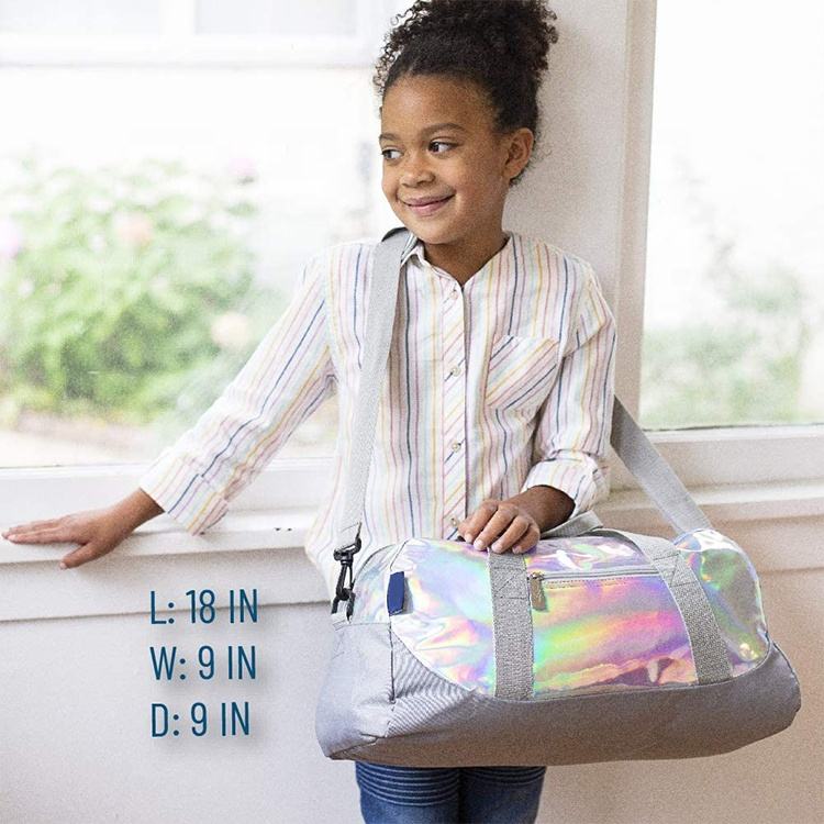 Holographic Duffle Bag for Children, Shiny, High-quality, Girls' Gym and Dance Bag, Boys' and Girls' Metallic PU Holographic Duffle Bag