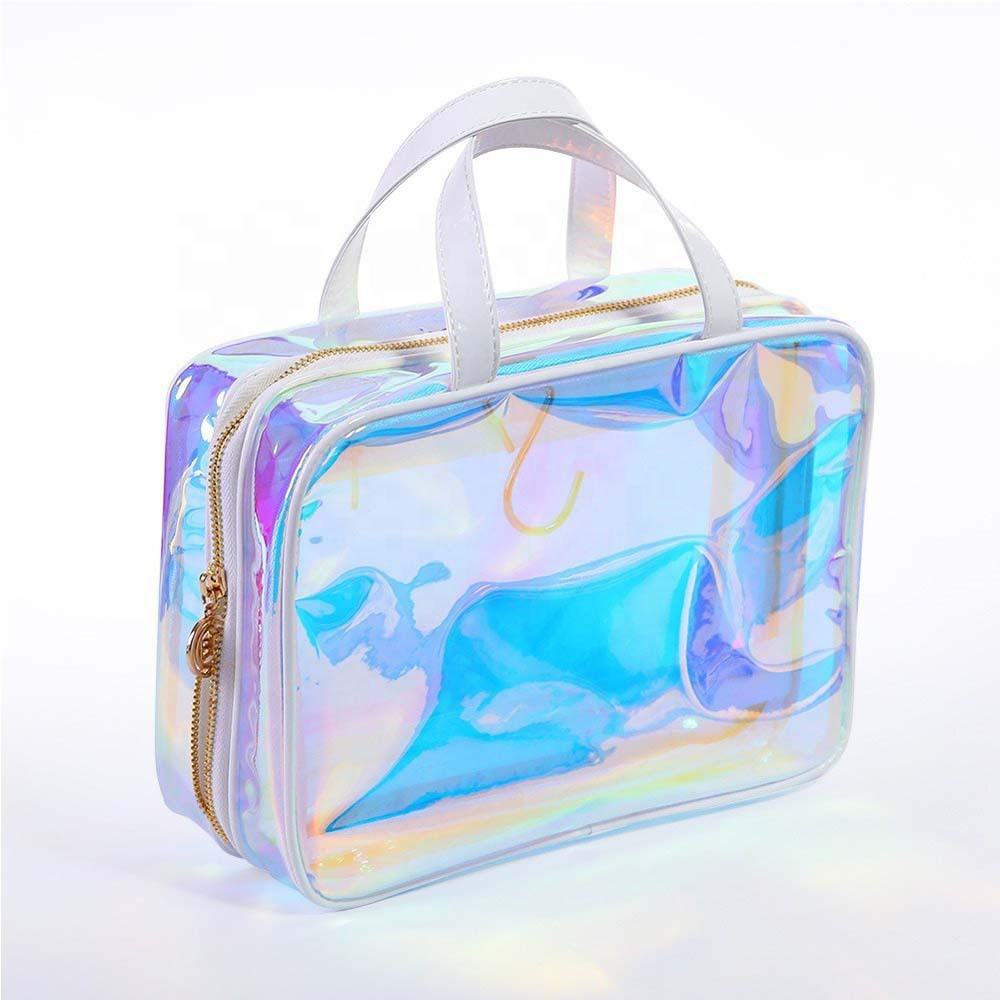 Customized Makeup Bag, Holographic Laser Makeup Bag & Case, Transparent Laser PVC TPU Zipper, Large Cosmetic Storage Bag, Clear