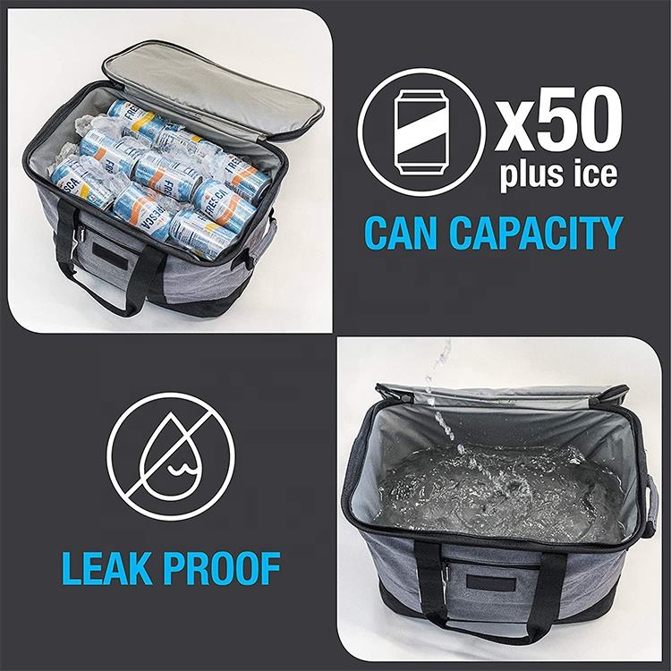 Insulated and Leak-proof Beach Cooler Bag for 50 Cans, Soft-sided Portable Cooler Bag for Lunch, Grocery Shopping, Camping and Road Trips