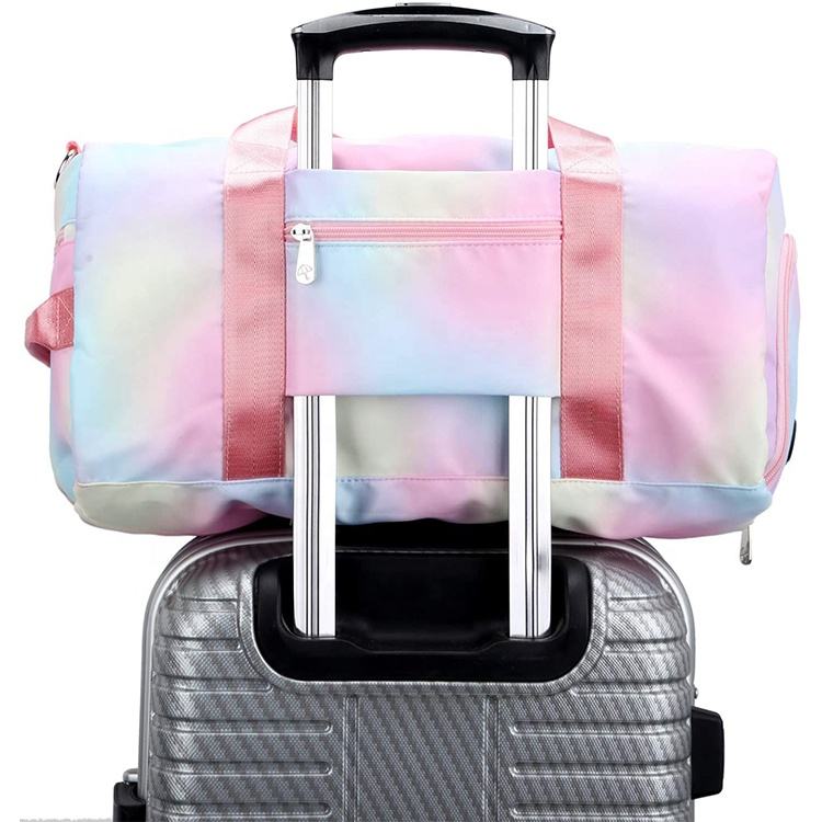 Women's Fitness Bag, Sports, with Pink Rainbow Design, Sweet and Lovely Duffle Bag, Beautiful Waterproof Duffle Bag with Sneaker Compartment