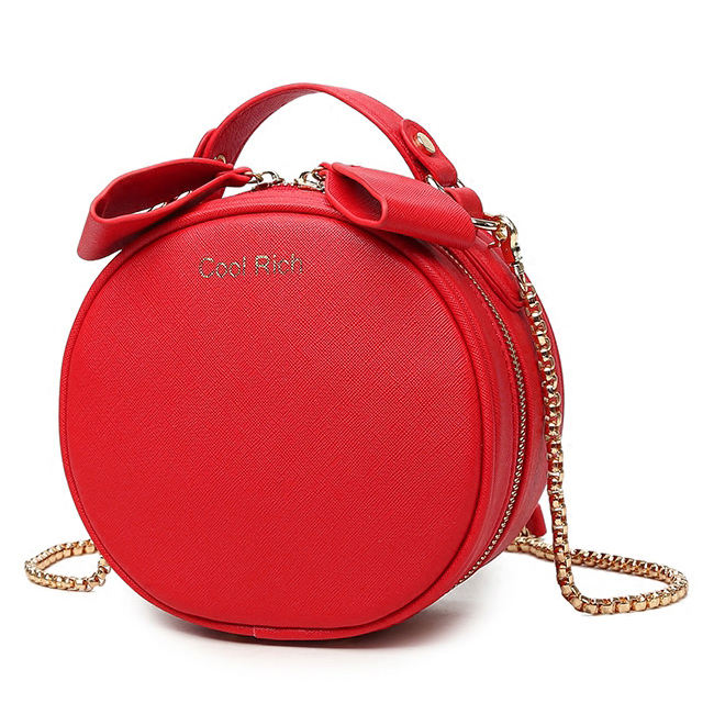 Round Women's Crossbody Bag, with Long Metal Chain Strap, Sling Purse, Handbag with Chain