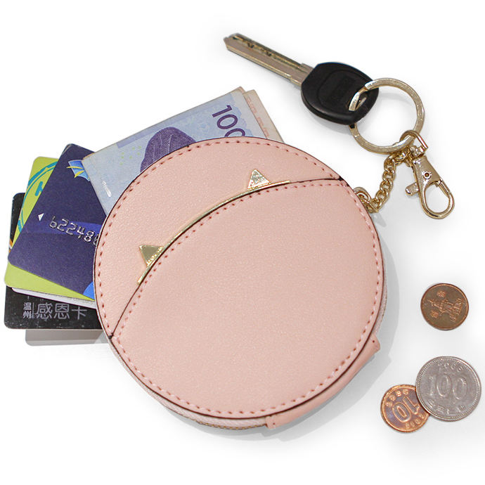 Ladies' and Girls' Elegant Round Cat Keychain Purse, Custom Printed, Lovely Purse, 1pc/OPP Bag, 10.5x1.8 cm, Customized in 7-10 Days