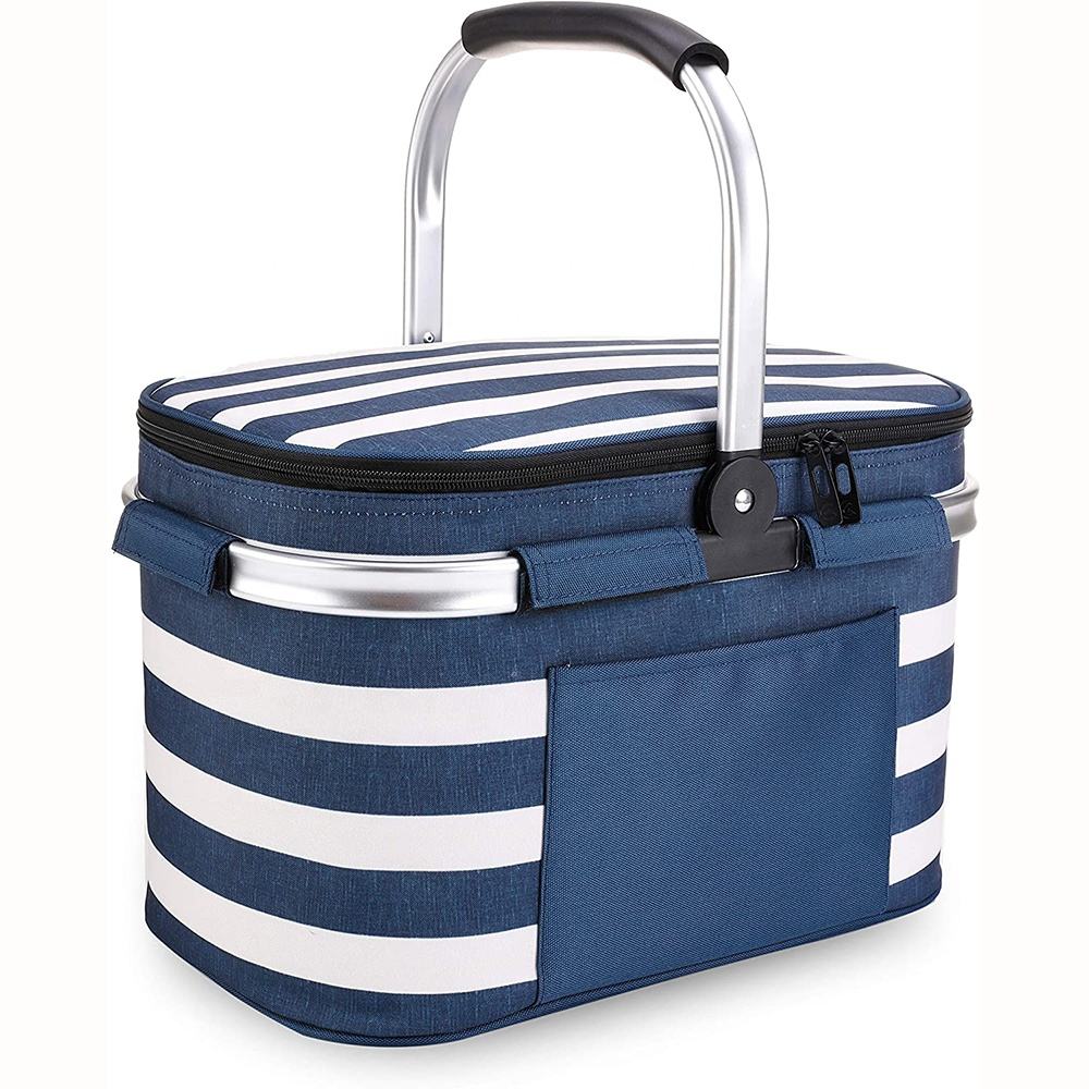 Insulated Picnic Basket for 4 People, Foldable and Leak-proof, Foldable Market Basket, Stylish Picnic Tote Basket for Camping and Travel