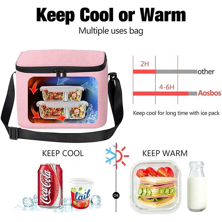 Insulated Lunch Bag, Pink Soft Tote Lunch Cooler, Adult Hot Bento Bag, Lunch Organizer, Female Meal Container